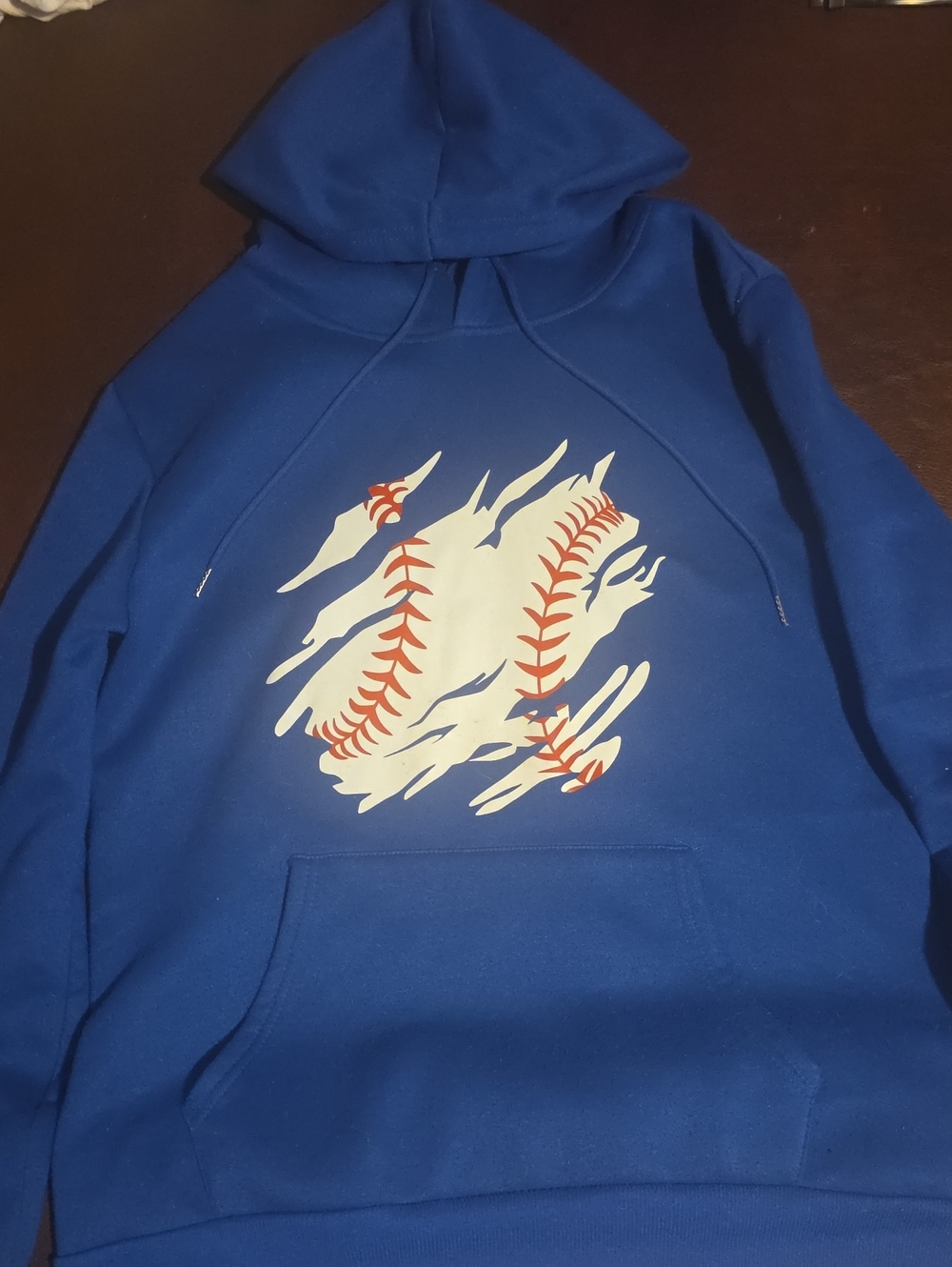 Blue Men's Hoodie with White & Red Baseball Graphic